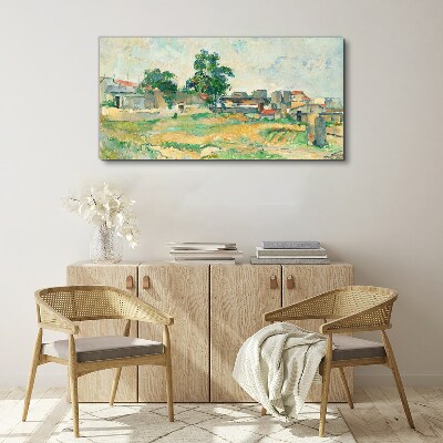 Landscape with a tree and buildings Print on canvas
