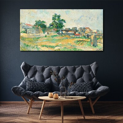 Landscape with a tree and buildings Print on canvas