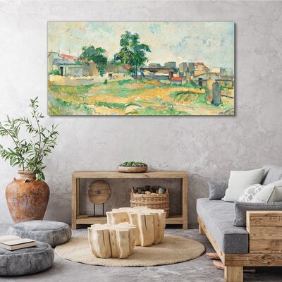 Landscape with a tree and buildings Print on canvas