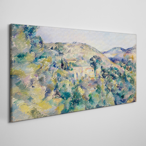 Landscape with houses among the trees Canvas wall art