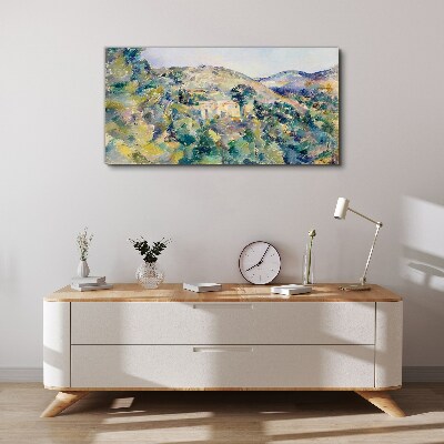 Landscape with houses among the trees Canvas wall art