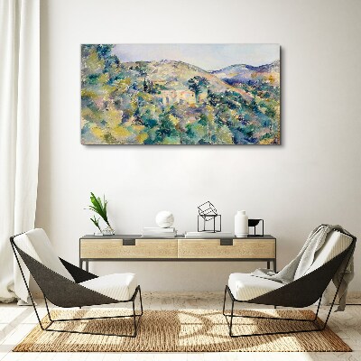 Landscape with houses among the trees Canvas wall art