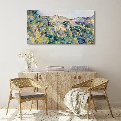 Landscape with houses among the trees Canvas wall art