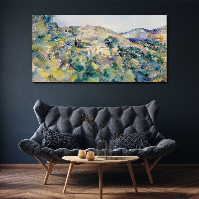 Landscape with houses among the trees Canvas wall art