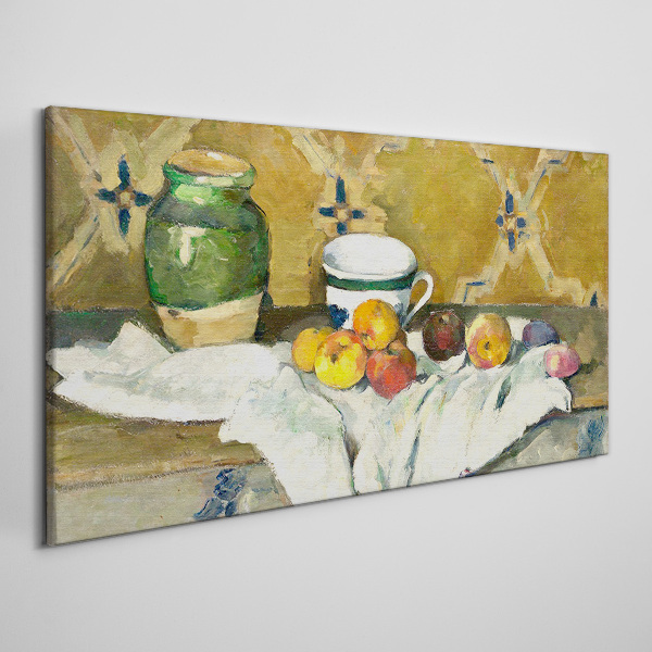Fruit table with green jar Print on canvas