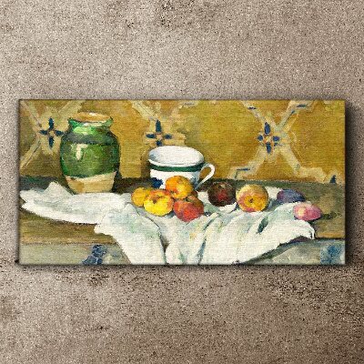 Fruit table with green jar Print on canvas