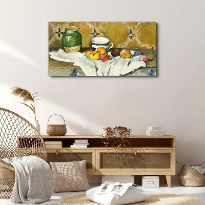 Fruit table with green jar Print on canvas