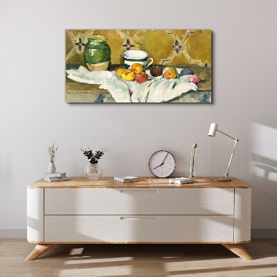 Fruit table with green jar Print on canvas