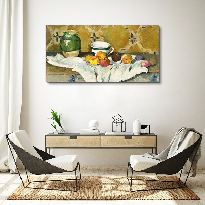 Fruit table with green jar Print on canvas