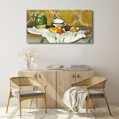 Fruit table with green jar Print on canvas