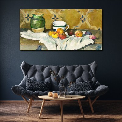 Fruit table with green jar Print on canvas