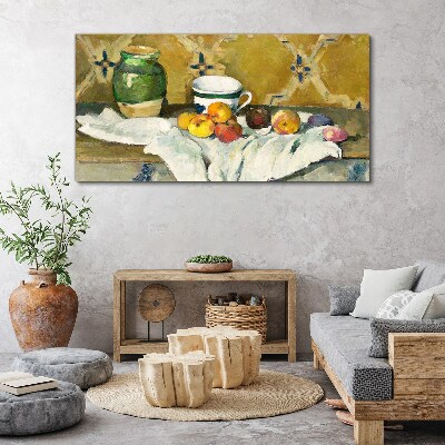 Fruit table with green jar Print on canvas