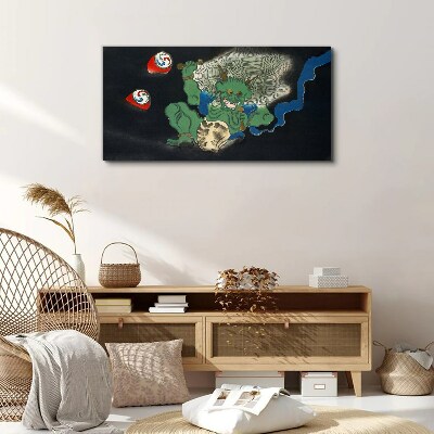 Green demon with a drum Canvas wall art
