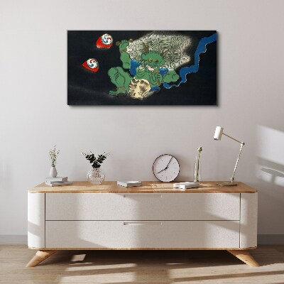 Green demon with a drum Canvas wall art