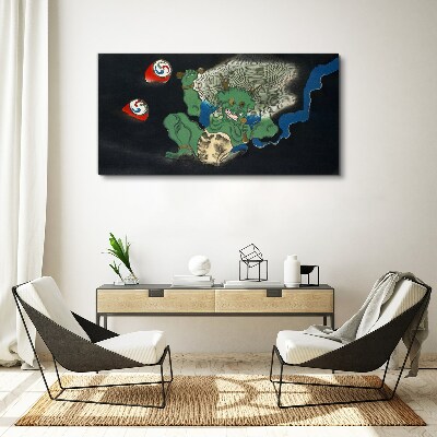 Green demon with a drum Canvas wall art