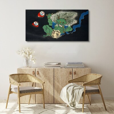 Green demon with a drum Canvas wall art