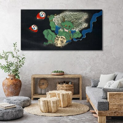 Green demon with a drum Canvas wall art