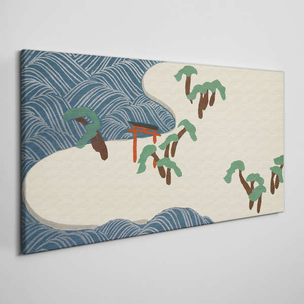 Calm waves with torii gate Print on canvas