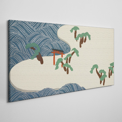 Calm waves with torii gate Print on canvas