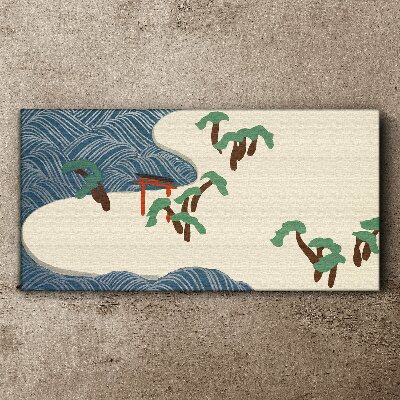 Calm waves with torii gate Print on canvas