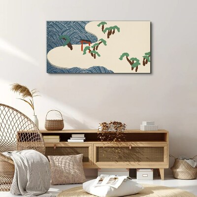 Calm waves with torii gate Print on canvas