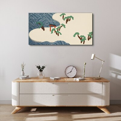 Calm waves with torii gate Print on canvas
