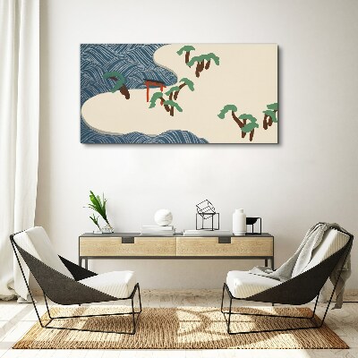 Calm waves with torii gate Print on canvas
