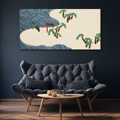Calm waves with torii gate Print on canvas
