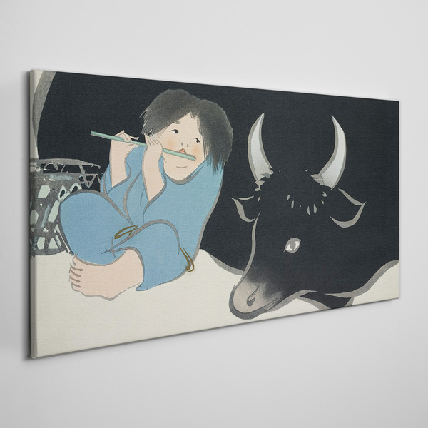 Childhood with cattle Canvas wall art