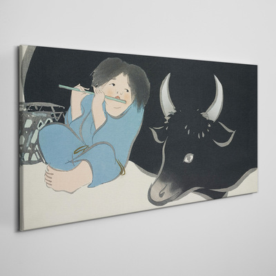 Childhood with cattle Canvas wall art