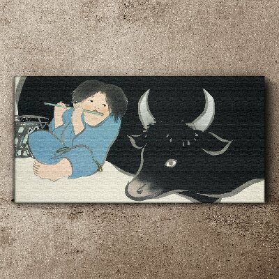 Childhood with cattle Canvas wall art