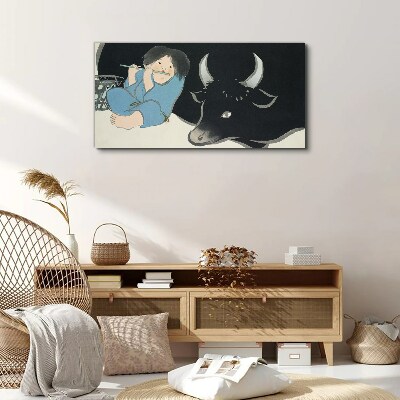 Childhood with cattle Canvas wall art