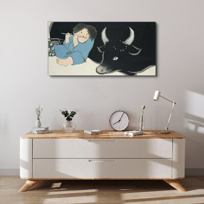 Childhood with cattle Canvas wall art