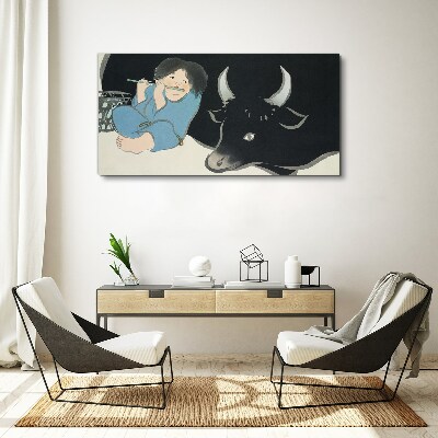 Childhood with cattle Canvas wall art