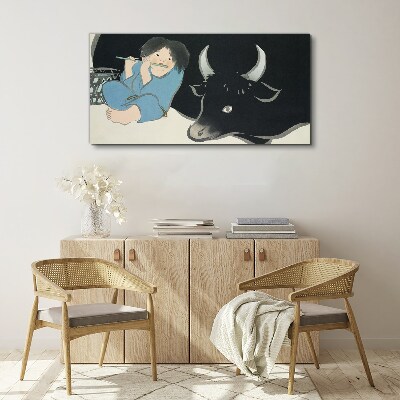 Childhood with cattle Canvas wall art