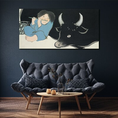 Childhood with cattle Canvas wall art