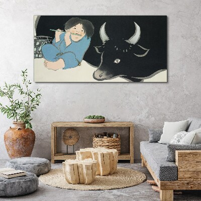 Childhood with cattle Canvas wall art