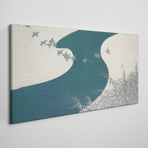 A calm river with birds flying away Print on canvas