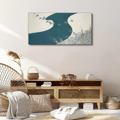 A calm river with birds flying away Print on canvas