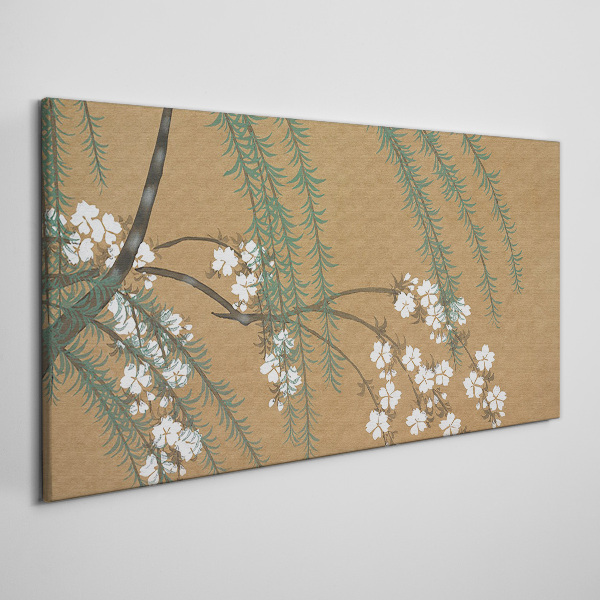 Flower branches on a brown background Canvas wall art