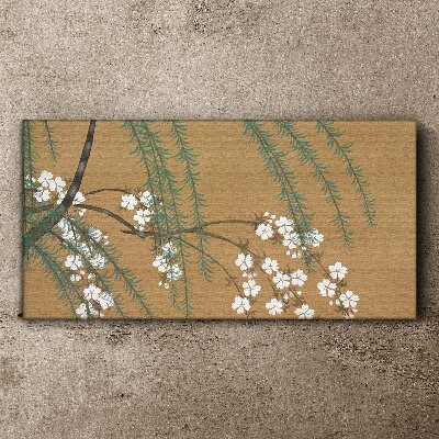 Flower branches on a brown background Canvas wall art