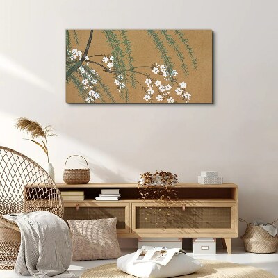 Flower branches on a brown background Canvas wall art