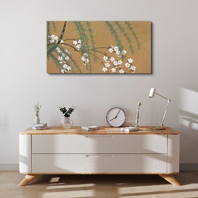 Flower branches on a brown background Canvas wall art