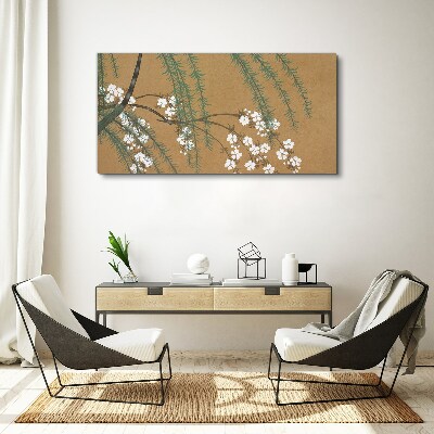 Flower branches on a brown background Canvas wall art