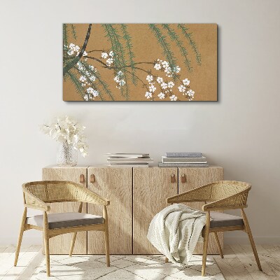 Flower branches on a brown background Canvas wall art