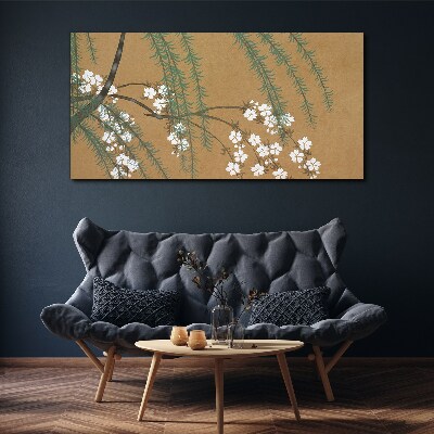 Flower branches on a brown background Canvas wall art