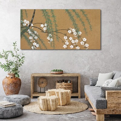 Flower branches on a brown background Canvas wall art