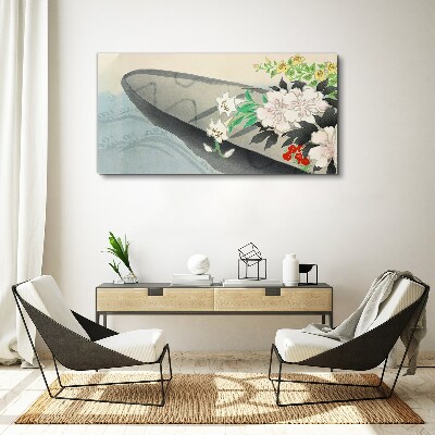 Flower boat on calm water Canvas wall art