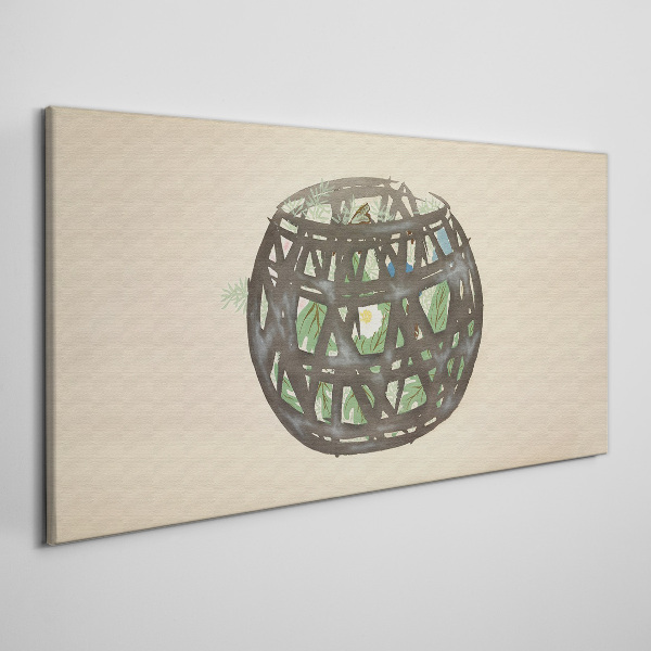 Wicker basket with greenery Canvas wall art