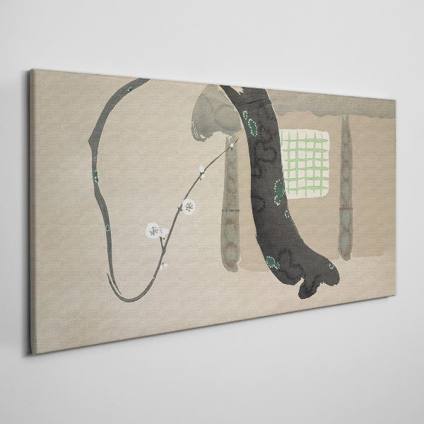 Green branch in minimalist style Print on canvas